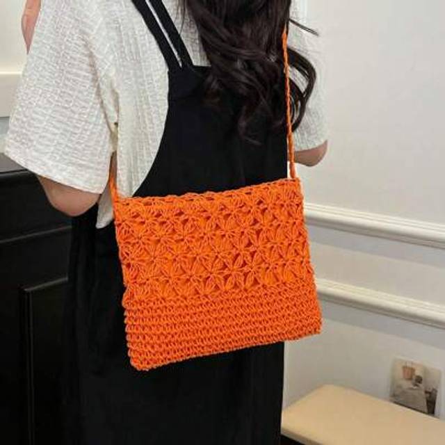 SHEIN Fashionable Casual Woven Straw Large Capacity Crossbody Bag For Beach, One Shoulder, Summer