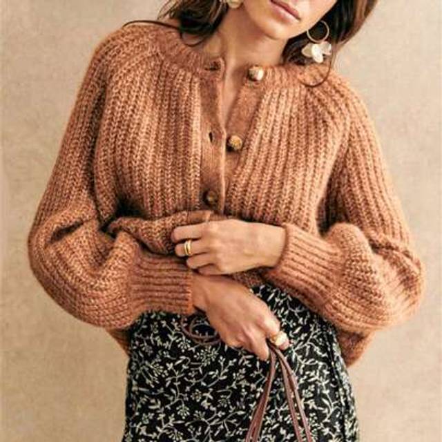 SHEIN Women&#39;s Sweater Cardigan Loose Solid Color Crew Neck Long Sleeve Button Down Knit Tops For Fall Winter