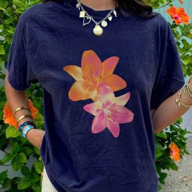 SHEIN A Piece Of Girl Children Casual Printed Round Neck Pullover Short-Sleeved T-Shirt For Summer Students Young Children&#39;s Clothing - Flowers Provide Uniq
