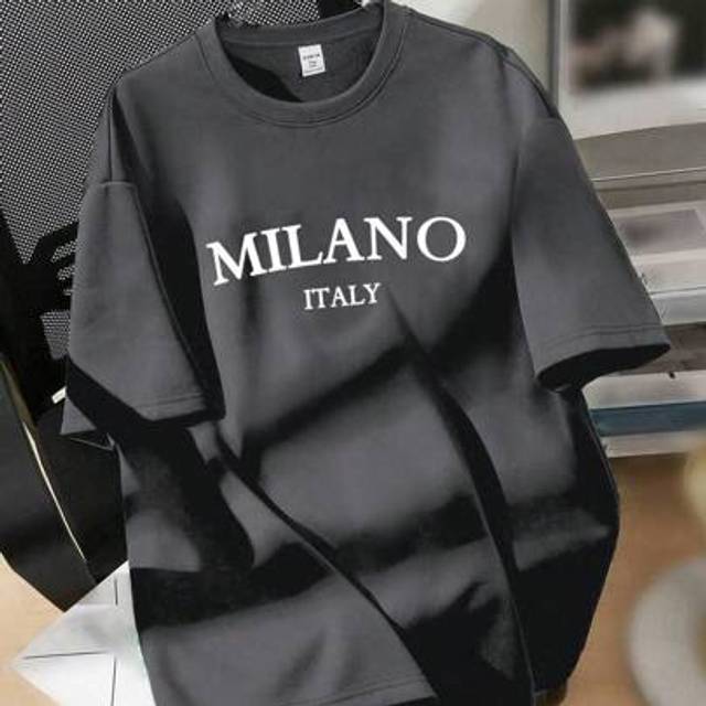 SHEIN Oversized MILANO English Graphic Round Neck Short Sleeve T-Shirt, Casual Loose Fit For Women, Suitable For Summer