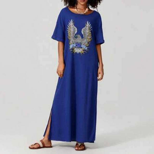 SHEIN Women&#39;s Long T-Shirt Dress Loose Eagle Print Scoop Neck Short Sleeve Side Split Knit Dress For Summer