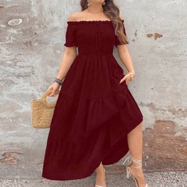 SHEIN Elegant Commuter Vintage Simple Casual Women Fashion Versatile Best Seller Textured Ruffle Bow Drawstring Waist Flowy Hem Dress, Black Plus Size, Spri