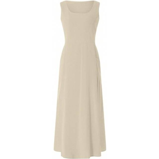 SHEIN Women Long Dress Solid Color Crew Neck Pockets A-Line Dress Summer Casual Beach Party Bohemian Dress