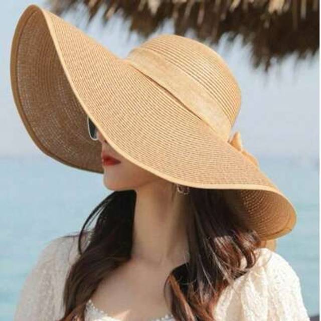 SHEIN 1pc Straw Hat Women&#39;s Summer Sun Block Oversized Hat Visor Beach Beach Holiday Sun Hat Foldable Hat