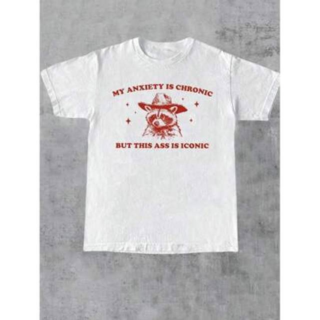 INAWLY My Anxiety Is Chronic, But This Ass Is Iconic Unisex Shirt • Funny Mental Health T-Shirt • Raccoon Emoticon Shirt • Funny Gift For Her And Him