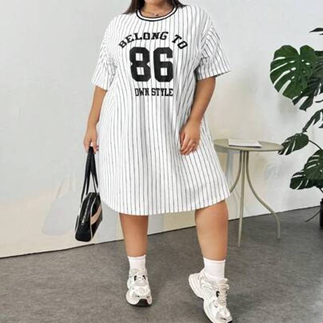 SHEIN Plus Size Loose Sports Letter Dress For Summer
