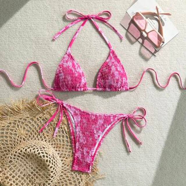 SHEIN 2pcs Women Paisley & Floral Print Sexy Halter Neck Bikini Set, Casual Beach Swimsuit