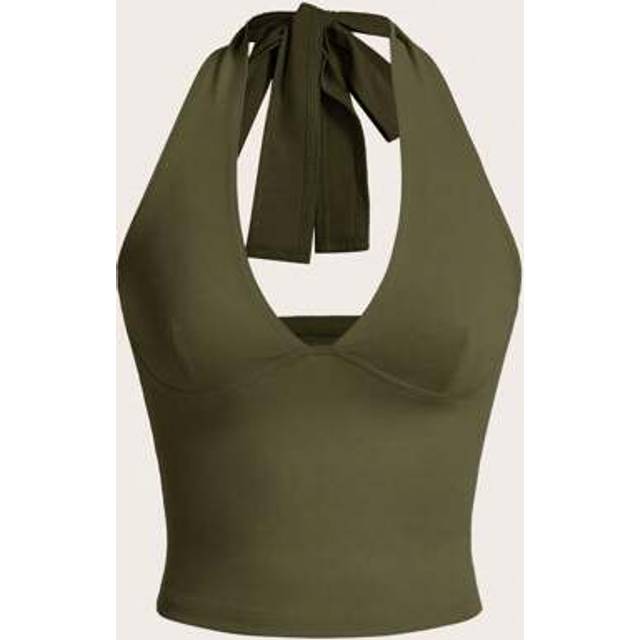 SHEIN Neck-Tie V-Neck Solid Color Casual Sleeveless Top, Simple And Fashionable For Everyday Wear
