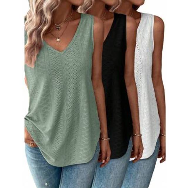 SHEIN Women Hollow-Out Jacquard V-Neck Loose Tank Top Vest Set