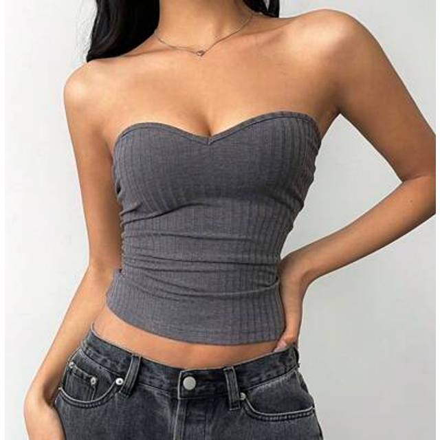 SHEIN Casual Solid Color Knit Fitted Bandeau Top For Women