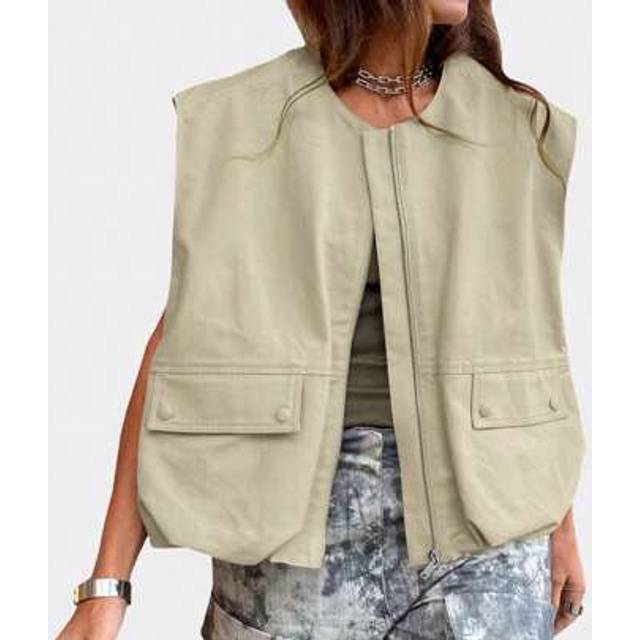 SHEIN Women&#39;s Zip Up Vest Sleeveless Solid Color Oversized Jacket Tops Loose Fit Summer Tops