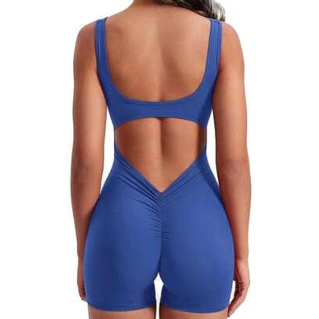SHEIN One Piece Workout Jumpsuits For Women Backless Tummy Control Sleeveless Jumpsuits Lizvette V Back Scrunch Yoga Romper