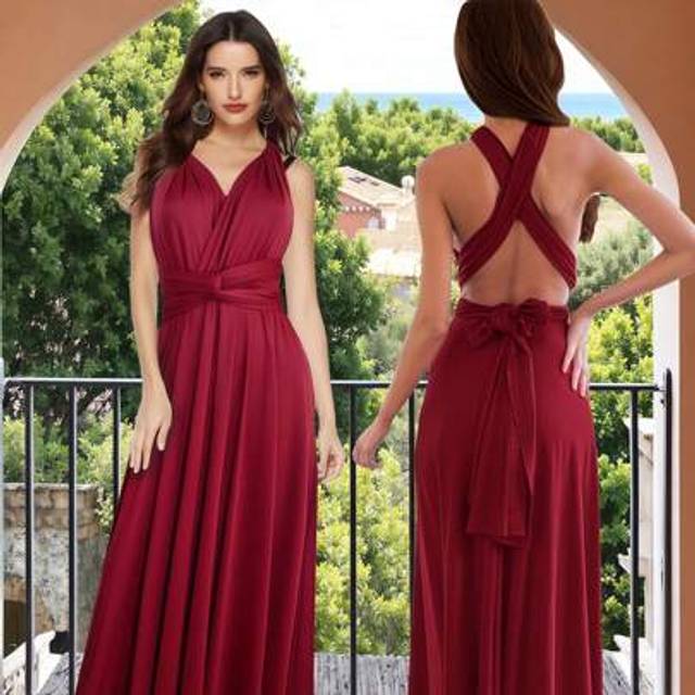 SHEIN Multi-Way Criss-Cross Backless Sexy Wrap Dress, Elegant Maxi Gown, Bridesmaid Dress, European And American Style