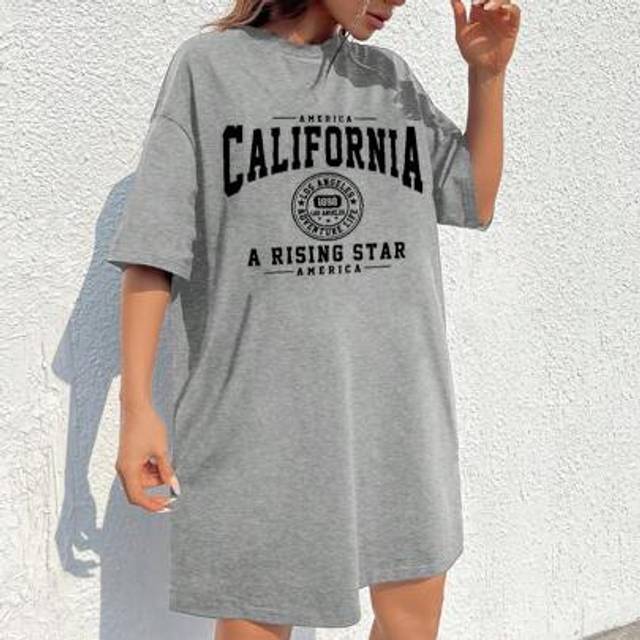 SHEIN Casual Loose English Letter Pattern Round Neck Short Sleeve Mini Dress, Suitable For Summer Streetwear For Women Women Streetwear For Women Women Stre