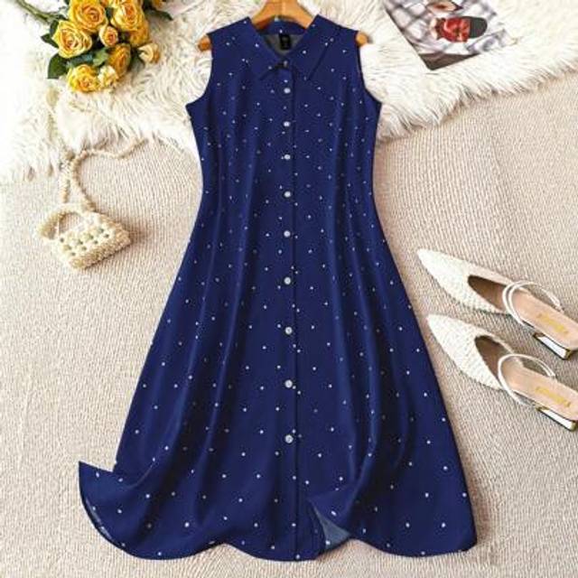 SHEIN Elegant Commuter Minimalist Cute Casual Women Fashion All-Match Bestseller Polka Dot Floral Print Collared Long Sleeveless Shirt Cardigan Dress, Red &