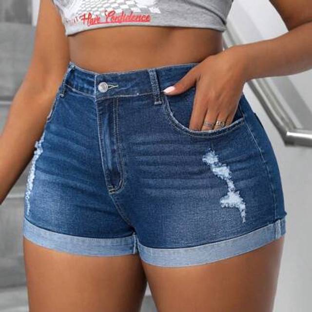 SHEIN Plus Size High Waisted Stretchy Denim Patchwork Shorts  Summer Outfits For Women Festival Outfits