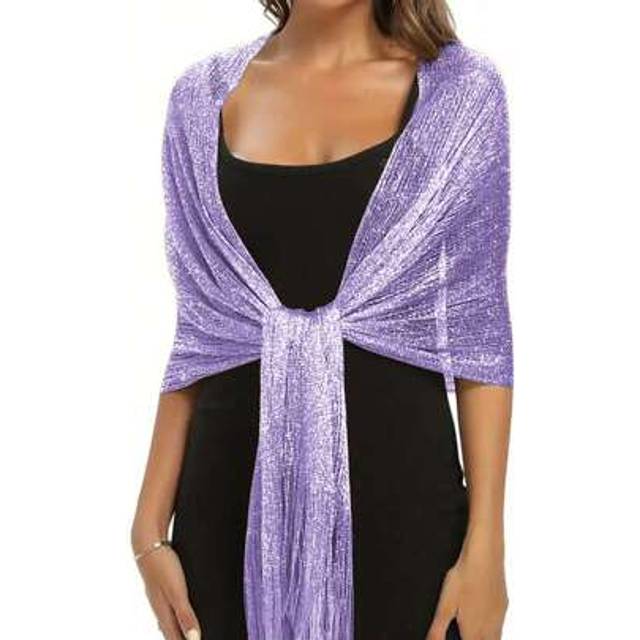 SHEIN Light Purple Sparkling Metallic Shawl With Round Buckle Elegant Breathable Tassel Scarf Women&#39;s Party Banquet Dress Outside Shawl