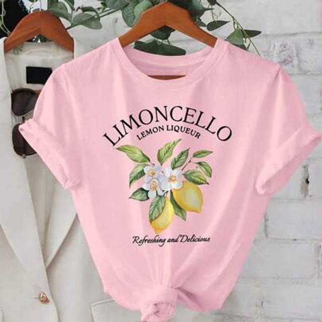 INAWLY Women&#39;s Casual Lemon Print Round Neck Short Sleeve T-Shirt, Summer