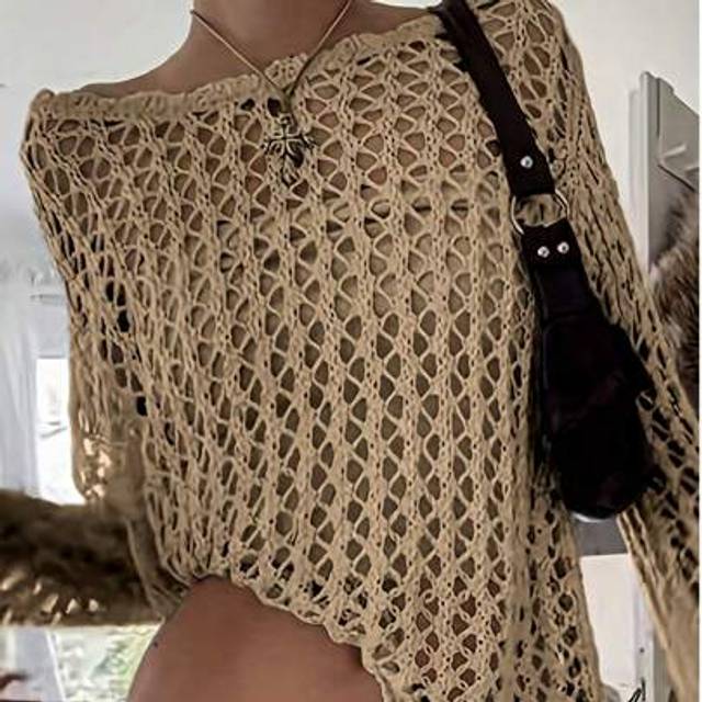 SHEIN Women Loose Hollow-Out Lace Casual Beach Cover Up