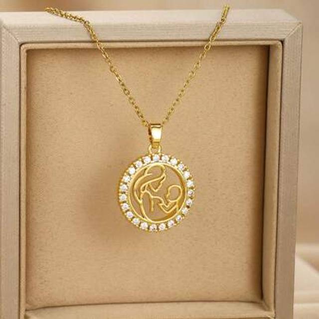 SHEIN 1pc Personalized Fashion Mom And Baby Pendant Stainless Steel Necklace For Dear Mom Mother&#39;s Day Gift