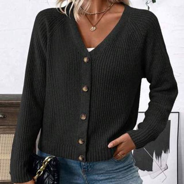 SHEIN V-Neck Cardigan Sweater Outerwear For Women, Casual And Loose Fit
