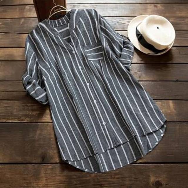 SHEIN Plus Size Women&#39;s Linen-Like Striped Casual Shirt, Minimalist Fashion Design For Summer Daily Wear