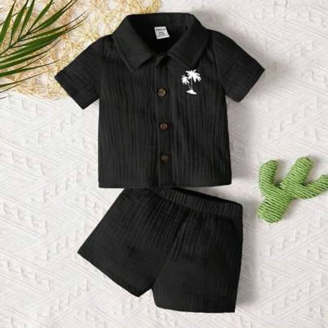 SHEIN 2pcs/Set Newborn Baby Boy/Girl Casual Vacation Shirt And Shorts Set