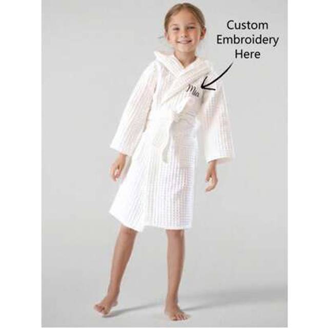 SHEIN 1pc Personalized Embroidered Waffle Weave Kids Hooded Bathrobe | Customizable Name | Exclusive Embroidery | Practical & Fashionable Gift For Swimming