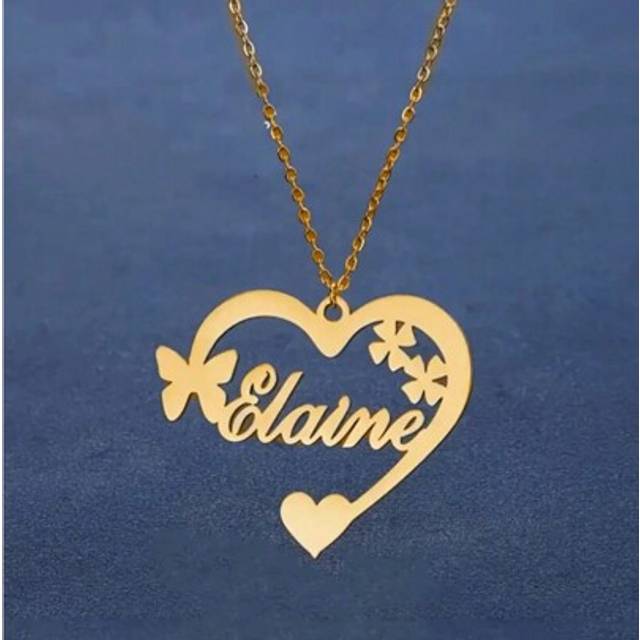 SHEIN Personalized Heart Pendant Necklace With Butterfly In 18K Gold Plated Stainless Steel, Ideal For Birthdays And Celebrations. This Versatile Accessory