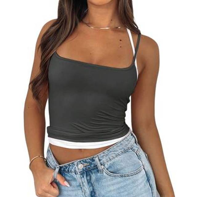 SHEIN Women&#39;s Summer Casual Sleeveless Square Neck Contrast Double Lined Going Out Camisole Crop Tank Tops
