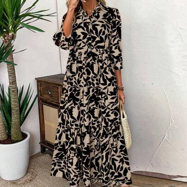 SHEIN Elegant Floral Print Shirt Dress With Turndown Collar, Blue & White