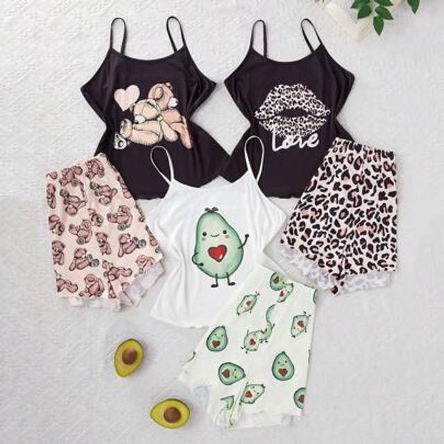 SHEIN 6pcs Teen Girls&#39; Cute Graphic Print Camisole And Shorts Pajama Set, Summer Girls Summer Clothes Teen Girls Pajamas Sets Summer Sets For Girls Teen Gir