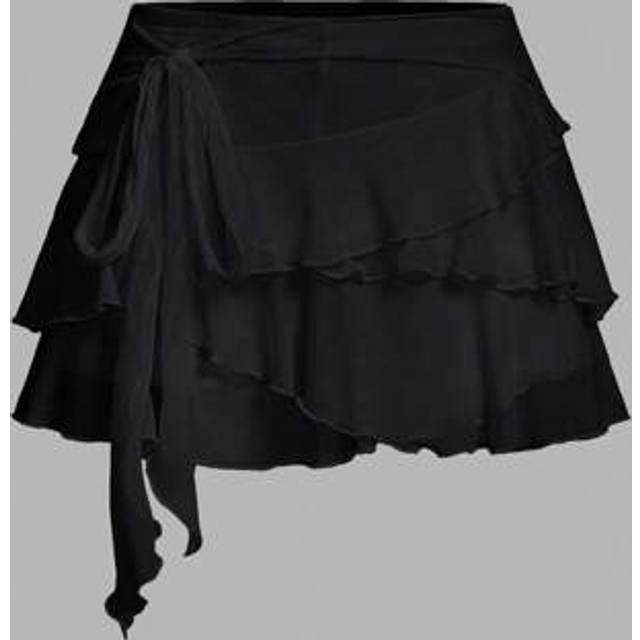 SHEIN Plus Size Women&#39;s Multi-Layer Ruffle Trim Low Rise Y2K Mini Black Skirt Skirts For Women Mini