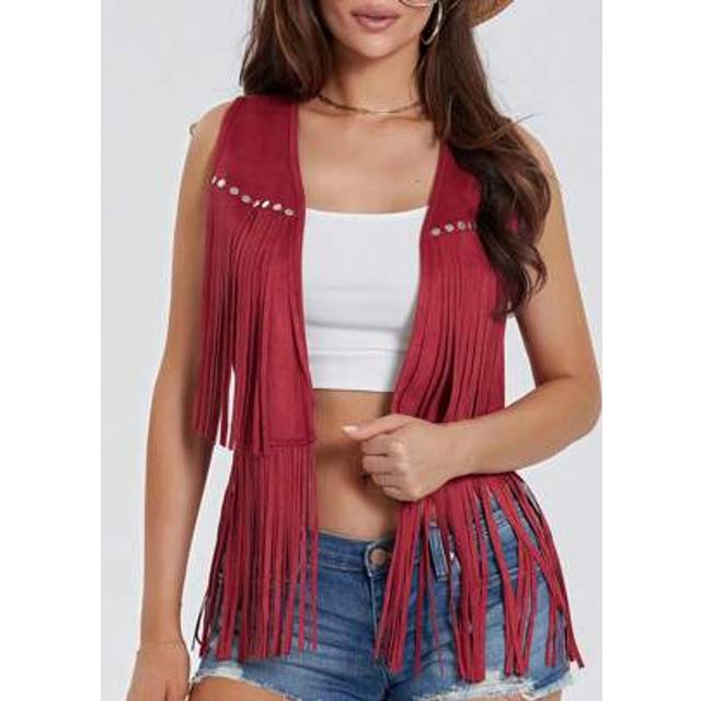 SHEIN Women Hippie Waistcoat Vest Lightweight Solid Color Open Front Sleeveless Jacket With Tassel For Streetwear Outerwear