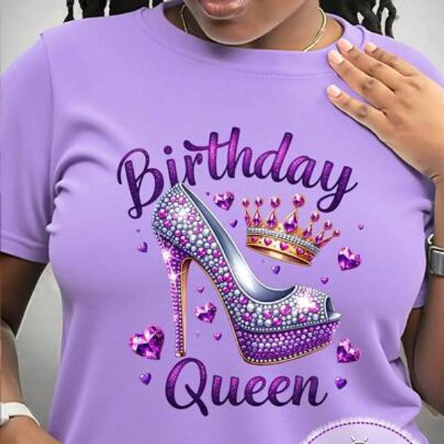 INAWLY Plus Size Women Summer Letter Heels Print Short Sleeve Casual Round Neck T-Shirt