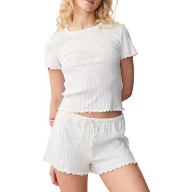 SHEIN Womens Pajama Sets 2 Piece Soft Short Sleeve Top And Shorts Solid Daily Sleepwear Loungewear Round Neck Pjs Lounge Set