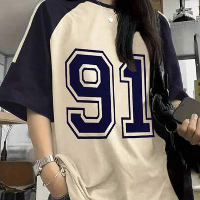 SHEIN Teen Girls Streetwear Number Graphic Tee, Color Block Short Sleeve Tee, For School/Sports