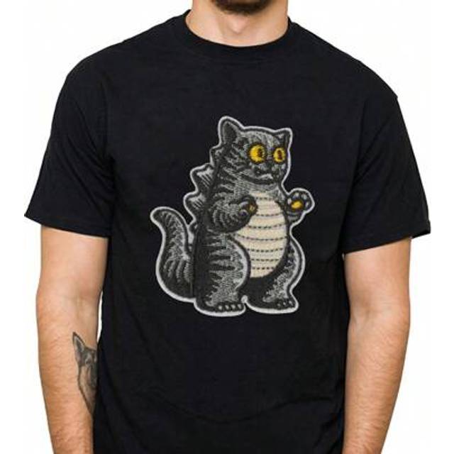 SHEIN Fashion Cute Dinosaur Cats Stickers Printed Cotton T-Shirts Men Summer Casual Short Sleeved Tees Not Embroidery