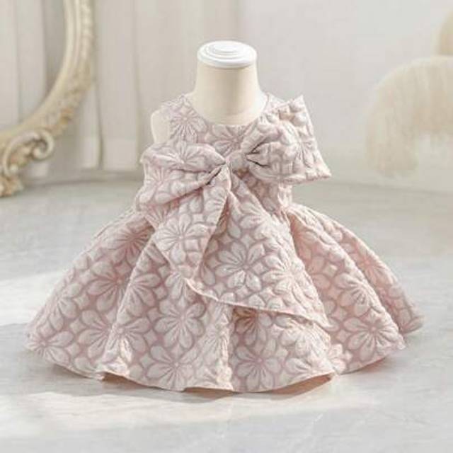 SHEIN Baby GirlNew Jacquard Big Bow Princess Dress, Elegant Birthday Party Wedding Gown