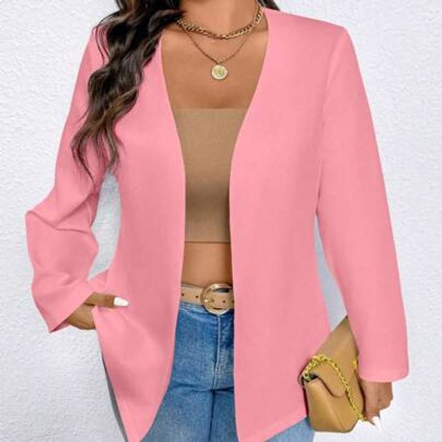 SHEIN Plus Size Single-Breasted Solid Color Long Sleeve Blazer, Fashionable For Summer