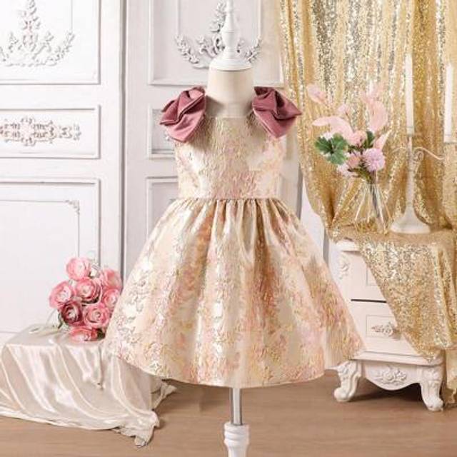 SHEIN Baby Girl Floral Jacquard Bow Decor Fancy Dress