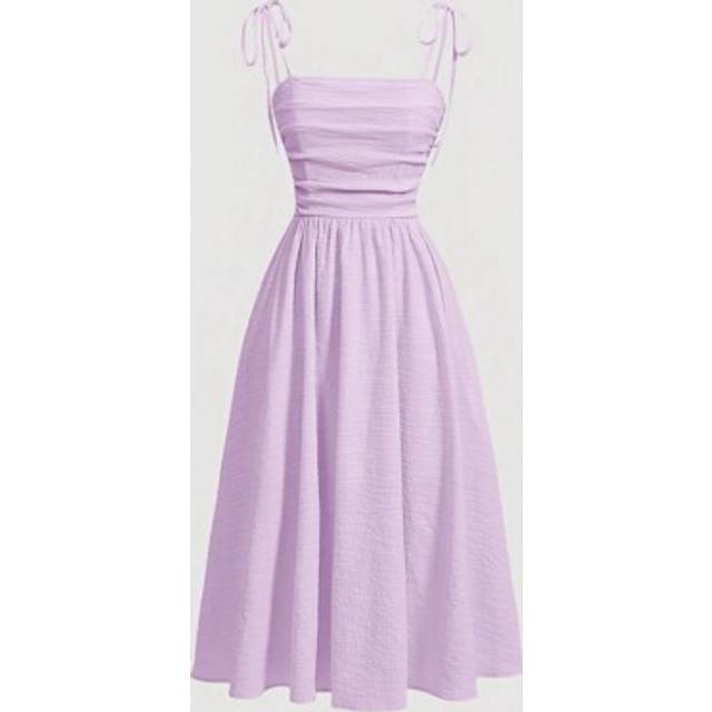 SHEIN Women&#39;s Solid Color Knot & Ruched Detail Midi Casual Camisole Dress,Pastel Dresses For Women