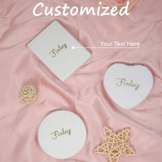 SHEIN 1pc Personalized Custom Mirror,Small Size PU Leather Double-Sided Folding Mirror, DIY Creative Beauty Portable Compact Makeup Mirror,Laser Engraving N