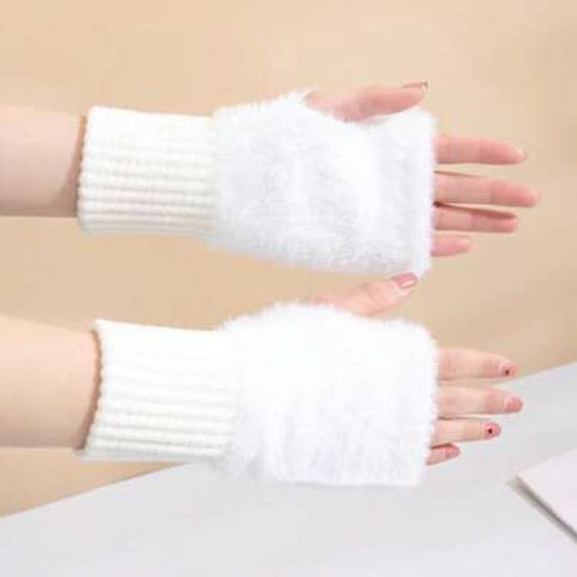 SHEIN Winter Student Fingerless Gloves Fur Knit Writing Office Cycling Long Wrist Warm Gloves