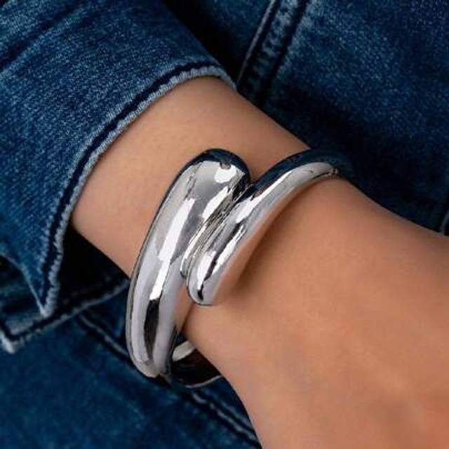 SHEIN 1 Pc Unique Hollow Design Golden Silver Color Oversized Metal Arm Cuff Bangle Bracelet For Women