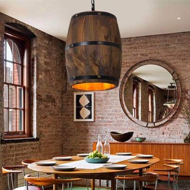 SHEIN Retro Industrial Wooden Wine Barrel Pendant Light, E27 Hanging Ceiling Fixture, Adjustable Chain, Vintage Bar & CafÃ© Decor, Unique Home Lighting