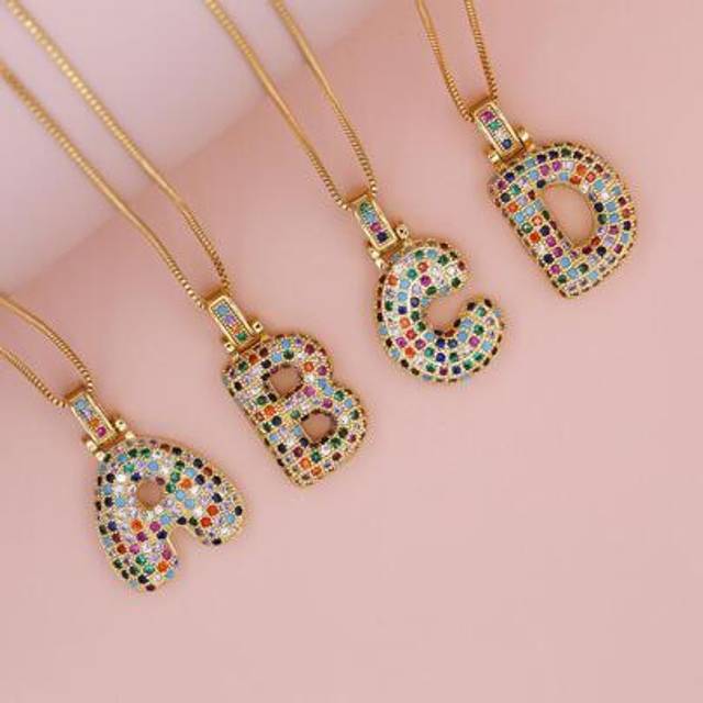 SHEIN Fashion Copper Cubic Zirconia Letter Pendant Necklace For Men Women For Daily Decoration