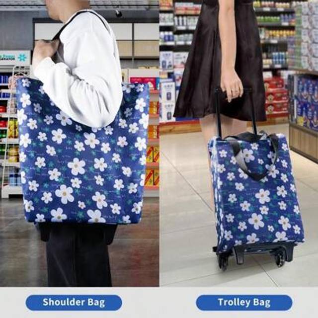 SHEIN Foldable Shopping Trolley With Wheels â Telescopic Handle, Reusable Cart For Groceries & Travel