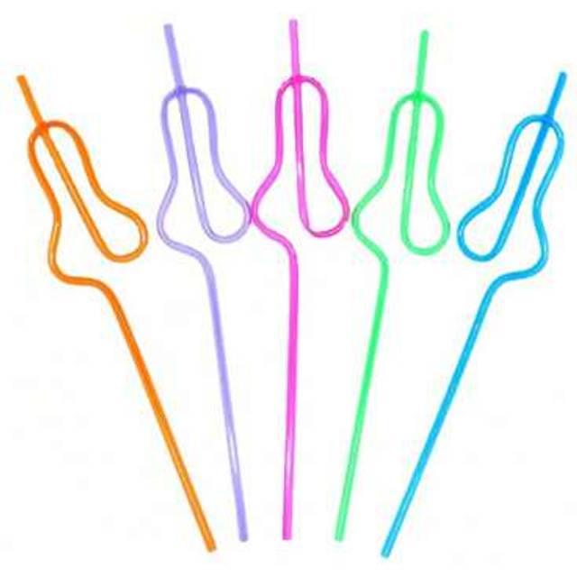 SHEIN 5/10/20PCS Fun Hen Party Straws, Bachelorette Party Decorative Straws, Cartoon Art Shape Plastic Straws, Reusable Plastic Drinking Straws, Sweet Weddi