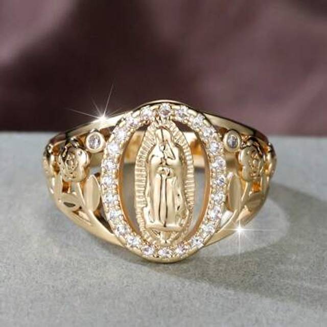 SHEIN 1pc Exquisite Virgin Mary Inlaid Shiny Cubic Zirconia Ring For Women Hip-Hop Daily Wear Couple Jewelry